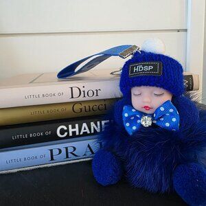 Cute Baby Sleeping Keychain with LOVE tag, Plush rabbit fur, Bag Charm